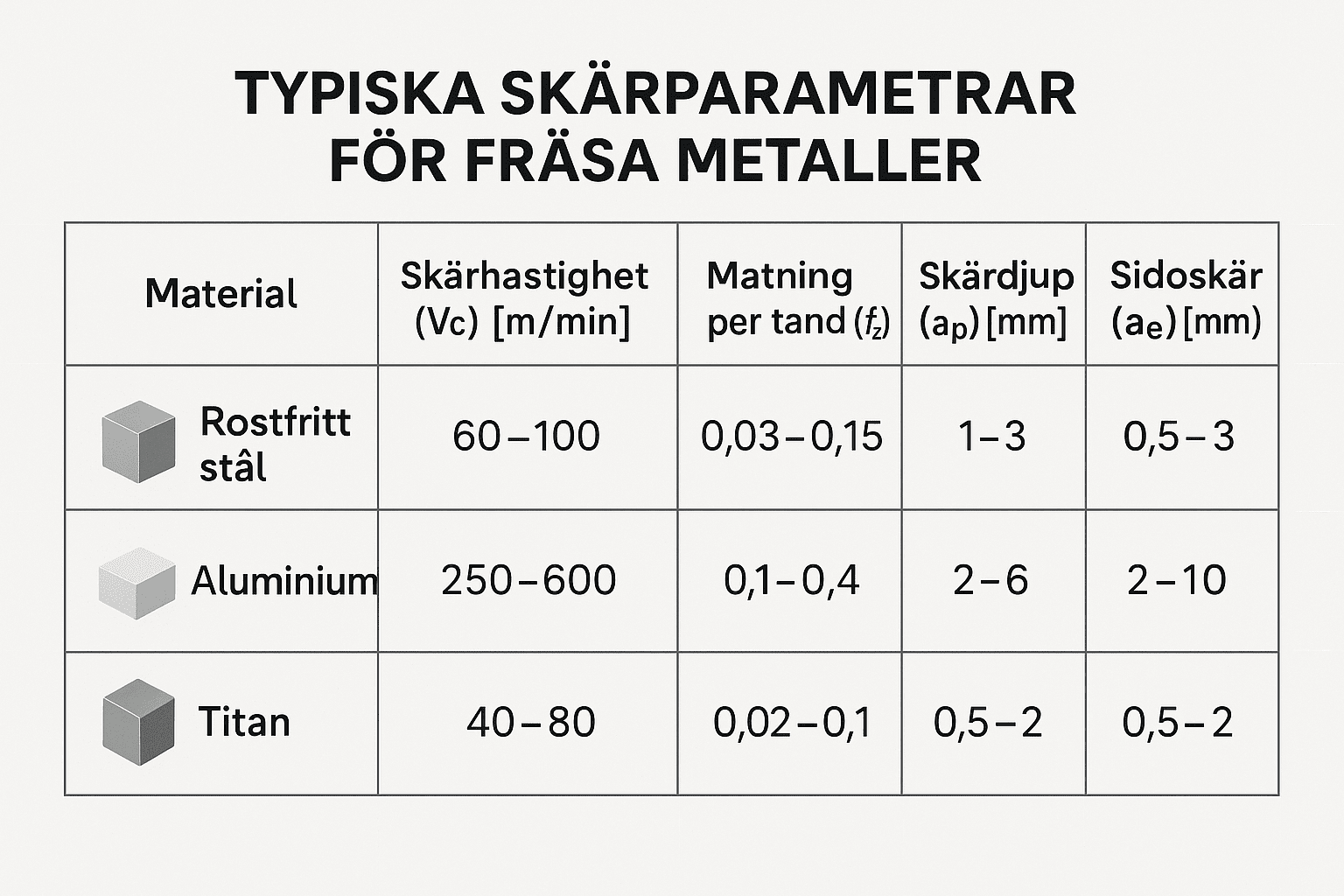 Skärparametrar för att fräsa metall